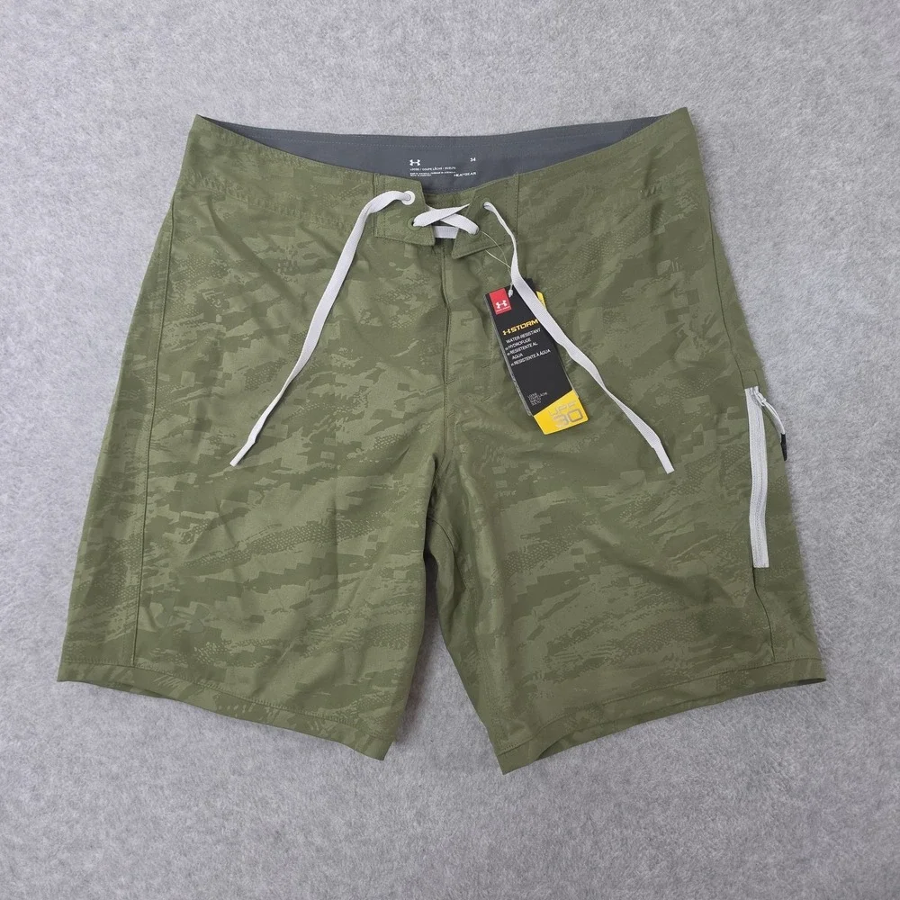 Under Armour Shore Break Board Shorts Mens 34 Trail Green Storm HeatGear NWT